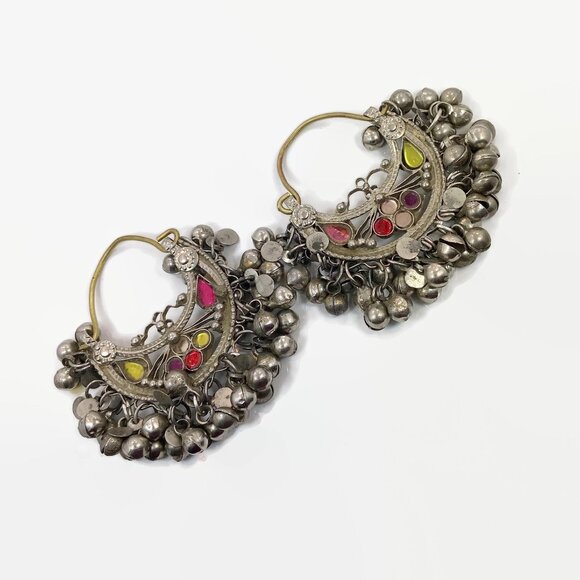 Hoop Earrings, Middle Eastern, Afghan, Ear Weights, 1.4 mm, Pink, Green, Jewels - Picture 2 of 3